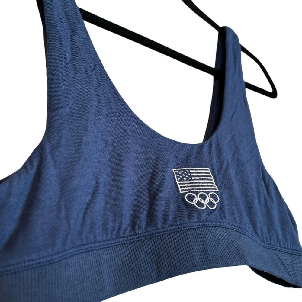 SKIMS Team USA Olympic Sleep Bra Blue Logo Lounge Bralette Large NWT